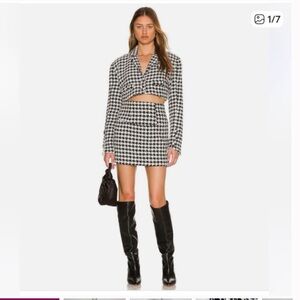 New For Love & Lemons Black and White Women's Houndstooth Blazer and Skirt Set